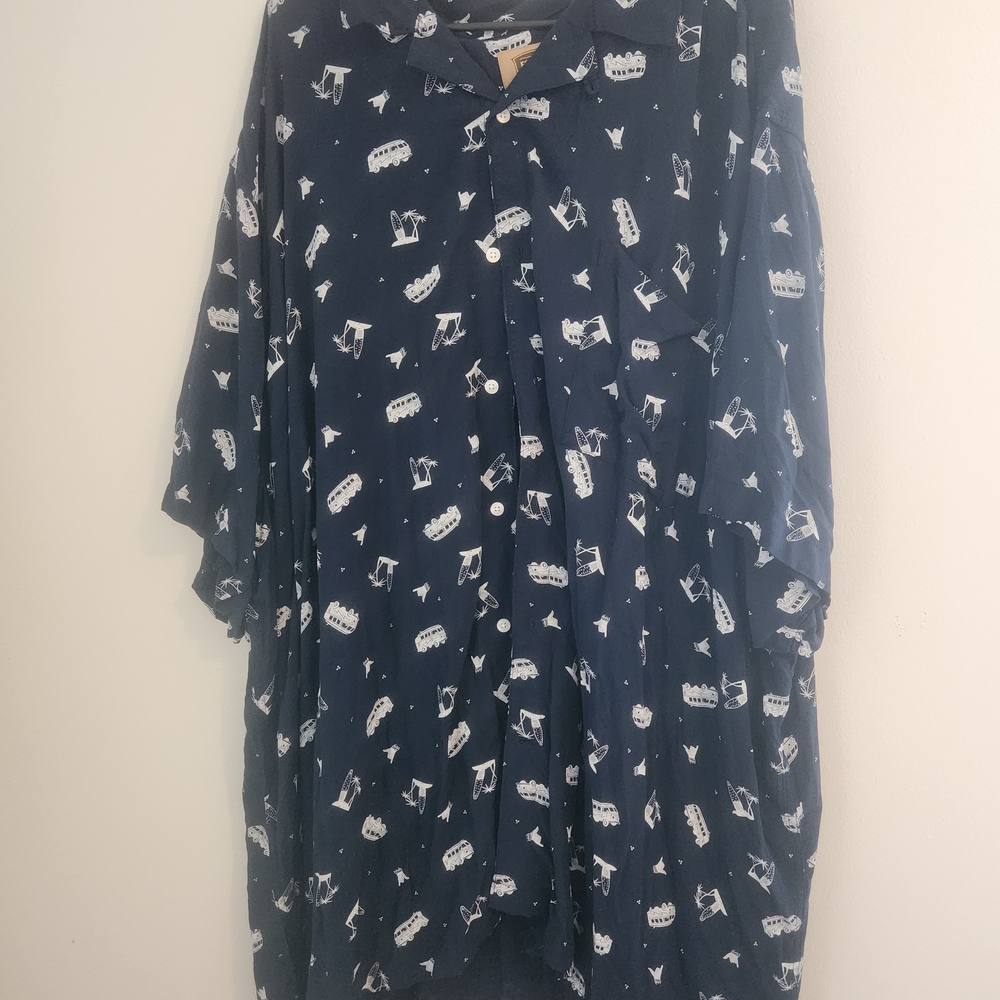 The Foundry Supply Co. Blue and White Musical Note Casual Shirt